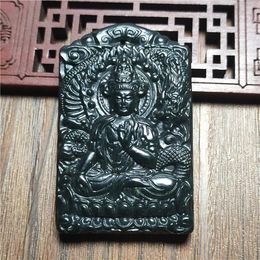 Pendentif Colliers Charmant Hetian Qingyu Assis Dans Lotus Panlong Guanyin Double Face Jade PendentifPendentif