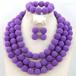 Pendentif Colliers Charme Violet Boule En Plastique Collier Boucles D'oreilles Bracelet Perles De Mariage Africain Simulé Perle Ensemble LC042