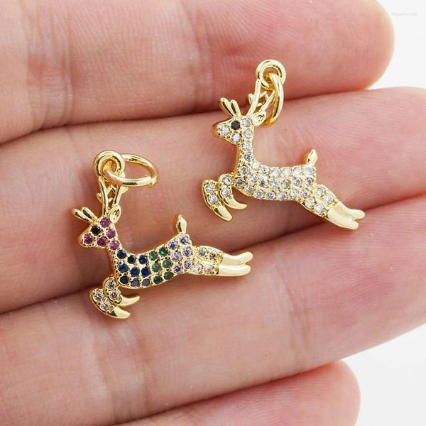 Pendentif Colliers Charms Noël Deer Antler Elk Collier Zircon Plaqué Or Couple Animal Bijoux Porte-clés Accessoires Pour Femmes Cadeau