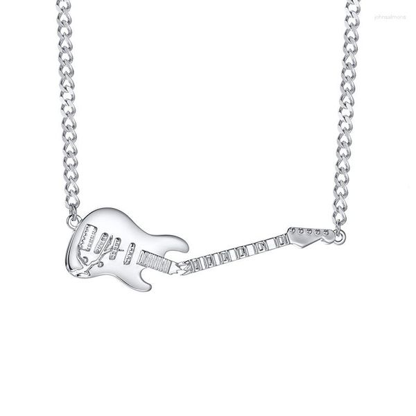 Collares pendientes Charms Collar de guitarra para mujeres Adolescentes Niñas Eslabón de cadena ajustable Acero inoxidable Amor Música Hiphop Joyería