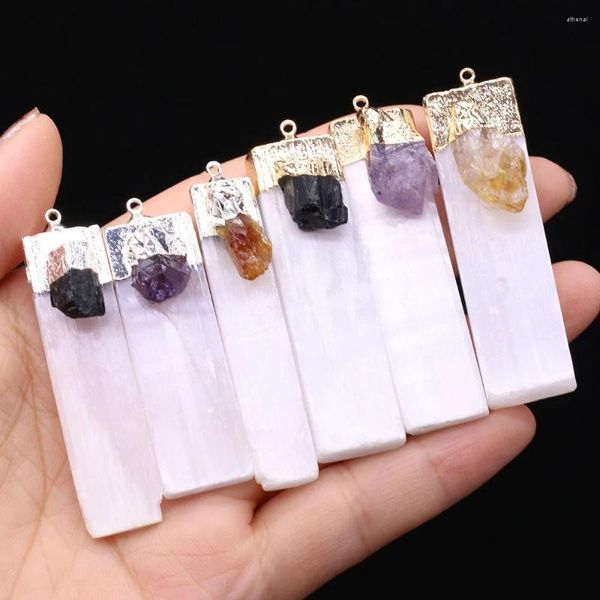 Collares colgantes Charms Natural Druzy Piedra Forma rectangular Amatistas Turmalinas para mujeres Collar de joyería Regalo 60x16 mm