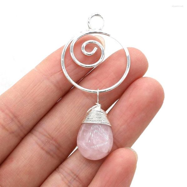 Pendentif Colliers Charms Naturel Rose Quartzs Goutte D'eau Forme Agates Pour Faire DIY Collier Bracelet Accessoires 25x50mm