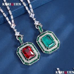 Collares colgantes Charms Vintage 12x16mm Cadena de rubí de esmeralda para mujeres Gemstone Lab Fiesta de la cola de diamante Joya fina del regalo Drop Deli Dhyh7
