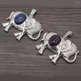 Pendentif Colliers Charmes En Alliage De Zinc Éléphant Naturel Lapis Lazulis Améthystes Fit Femmes Hommes Bijoux DIY Collier Cadeau 45x60mm