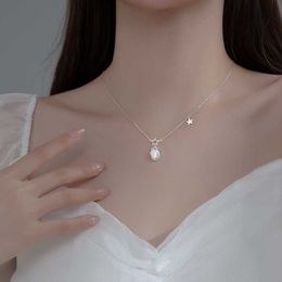 Pendentif Colliers CHE149 réel 925 en argent Sterling étoile artificielle opale pendentif colliers délicat Rolo chaîne Sautoirs bijoux fins pour les femmes G230202