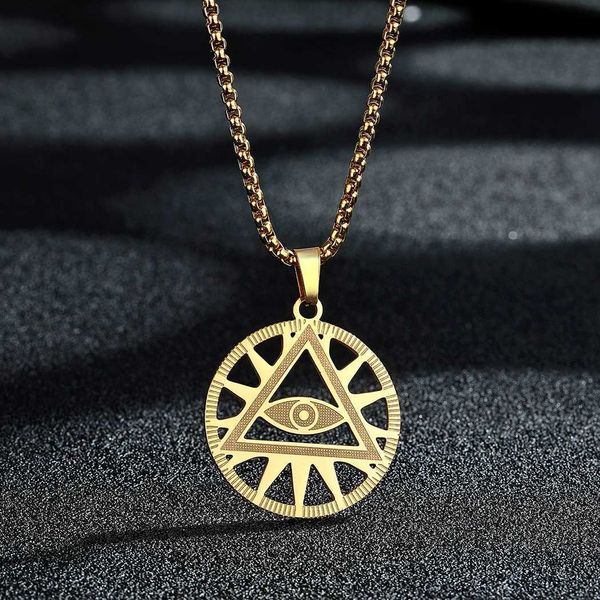 Pendentif colliers CHENGXUN tout-voyant-oeil de la Providence Illuminati pyramide charme collier pendentif rond pour hommes femmes en acier inoxydable bijoux nouveau 240330