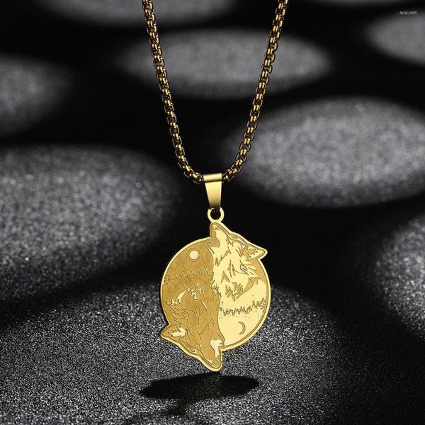 Pendentif Colliers CHENGXUN Gravé Viking Yin Yang Loup Collier Pour Femmes Hommes En Acier Inoxydable Animal Charme Chaîne Amulette Bijoux Cadeau