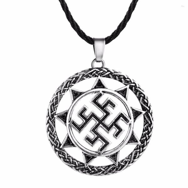 Pendentif Colliers Chengxun Mode Unique Hommes Collier Symbole du Soleil Charme Géométrique Chaîne Noire Bonne Chance Bijoux