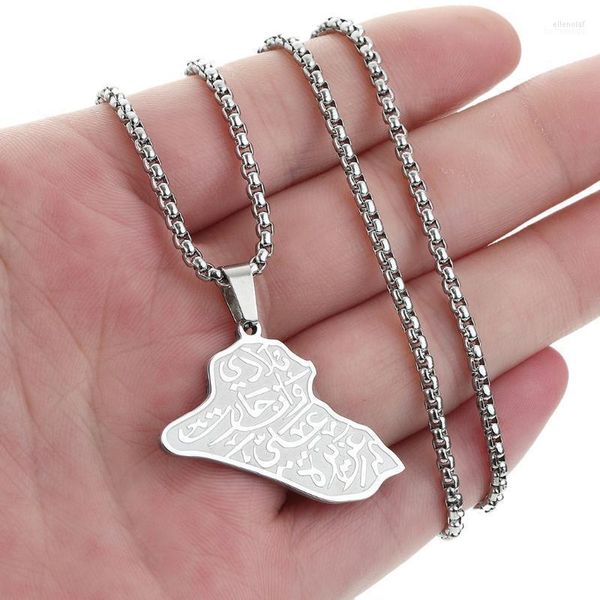 Pendentif Colliers CHENGXUN Irak Carte Collier Femmes Hommes Cadre Avec Arabe Célèbre Poème Verset Charme En Acier Inoxydable Bijoux Irlandais Elle22