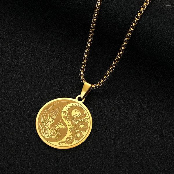 Pendentif Colliers Chengxun Acier inoxydable Yin Yang Collier Femmes Hommes Dragon et Phoenix Balance Unisexe Géomertique Bijoux Cadeau