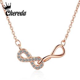 Hanger Kettingen Chereda Briljante Kubieke Zirkoon Infinity Ketting Ketting Choker Femme Rose Gouden Kragen Vrouwen Minnaar Mode Jewelr243K