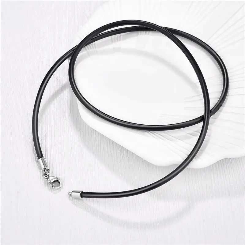 Pendant Necklaces Chiayi Qi Mens Rubber Rope Necklace and Bracelet Womens Fashion Jewelry Gift Casual Round Necklace Black Necklace DIY RopeQ