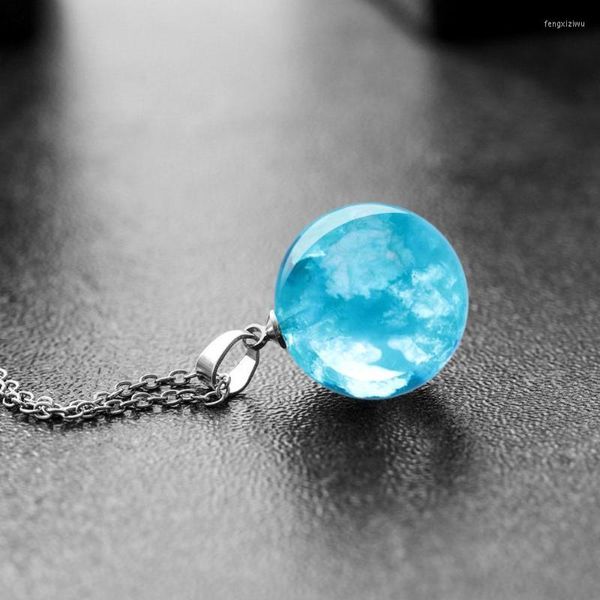 Pendentif Colliers Chic Bleu Ciel Blanc Nuage Chaîne Collier Janedream Transparent Rould Boule Forme Résine Pour Femmes Bijoux De Mode