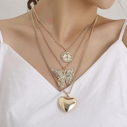 Pendentif Colliers Chic Exagéré Grand Papillon Amour Coeur Collier Femmes Vintage Multicouche Chaînes Géométrique Bijoux Kolye