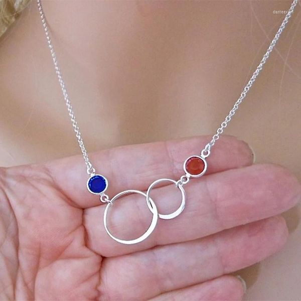 Collares pendientes Chic Girls Necklace Circle Linked With Bright Blue / Garnet Cubic Zirconia Fashion Versatile Women's Neck Accesorio Joyas