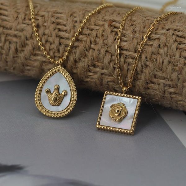 Collares pendientes Chic Gota de agua Corona Flor cuadrada Acero inoxidable 18K Chapado en oro Collar de cadena Geometría Shell Collar Charm Jewelry