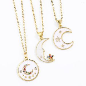 Pendentif Colliers Chic Blanc Shell Lune Pour Les Femmes Plaqué Or 18K Pleine Lune / Croissant Collier De Mode Fête Bijoux Cadeaux