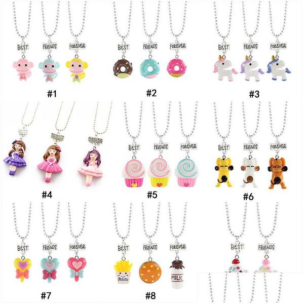 Pendentif Colliers Enfant Mignon Meilleurs Amis Collier Singe Donuts Princesse Chien Nourriture Crème Glacée Résine Perle Chaîne Pour Enfants Amitié Dhts4