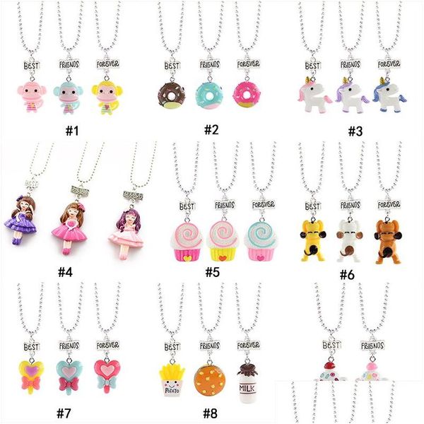 Collares pendientes Niño Lindo Mejores amigos Collar Mono Donuts Princesa Comida para perros Helado Cadena de cuentas de resina para niños Friendshi Dhbkr