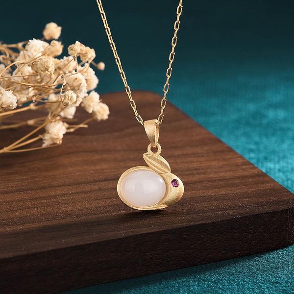 Pendentif Colliers Chine Style Bijoux Créatifs Ancien Collier En Or Incrusté De Jade Blanc Petit Mignon Pour Femmes Filles 21MMPendantPendant