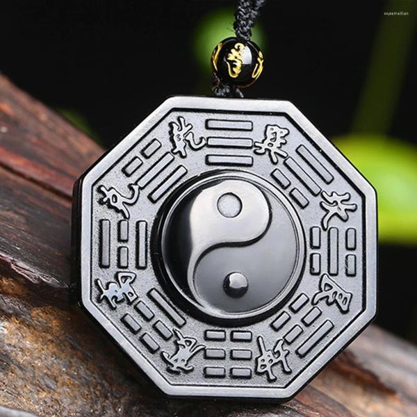 Colliers pendants Collier Bagua chinois Unisexe Natural Obsidian Gating Cadeaux de chaîne réglable Yin et Yang Taiji Fabala