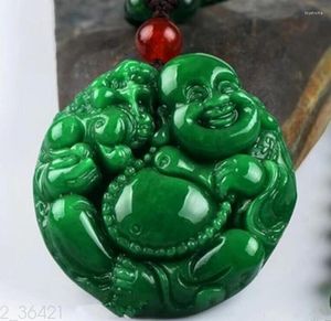 Pendentif Colliers Chinois Beau Jade Naturel Sculpté À La Main Rire Maitreya Chanceux