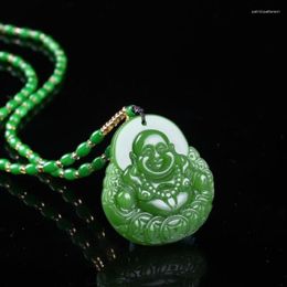 Pendentif Colliers Chinois Vert Jade Argent Bouddha Collier Charme Bijoux Accessoires De Mode Sculpté À La Main Homme Femme Chance Amulette