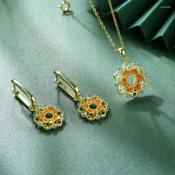 Colliers pendants Style chinois Dunhuang Lotus Original 925 Sterling Micro-set Color Treasure Zircon Women's Collier Party Gift