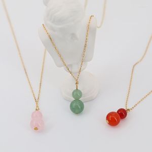 Hangende kettingen Chinese stijl geluk pompoen rode agaat roze kristalgroen aventurine natuursteen ketting