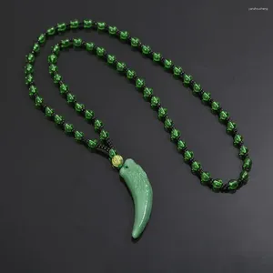 Pendentif Colliers Style chinois Imitation Jade Wolf Tooth Collier Bijoux de mode sculpté Bénédiction Amulette Cadeaux pour hommes