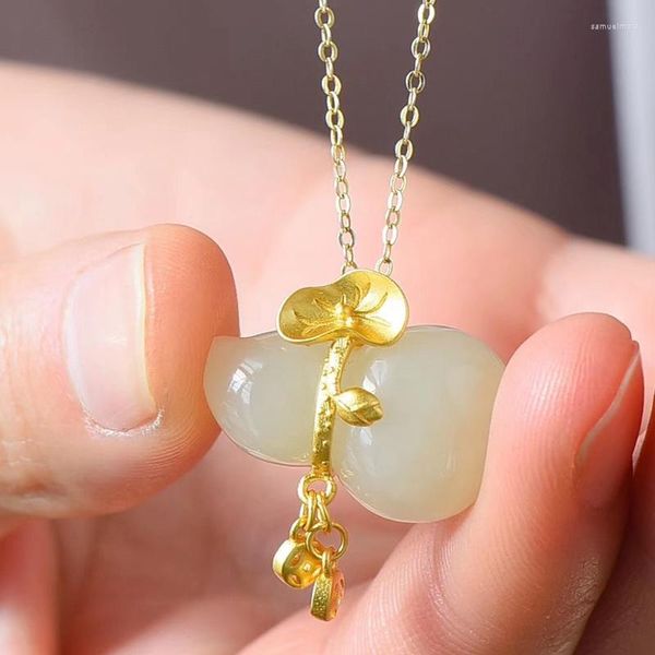 Pendentif Colliers Style Chinois Naturel Hetian Jade Gourde Collier De Mode Bijoux Calcédoine Amulette Cadeaux Pour Les Femmes Goutte