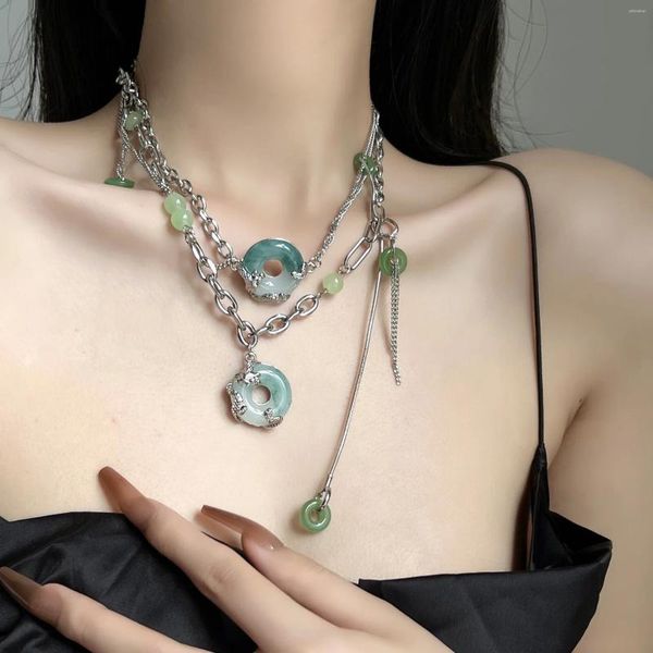 Colliers pendants Style chinois Simulate Jade Safety Buckle Collier Arrivée Circle Creat