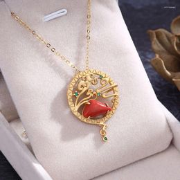 Pendentif Colliers Style chinois Southern Red Agate Gem Clavicule Chaîne Femme de haute qualité givrée S925 Sterling Argent Nuage de bon augure