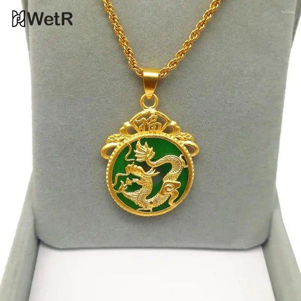 Colliers pendants Chinois Vent Green Stone Dragon Gold Couleur pour hommes Femmes Amateur animal Lucky Amulet Collier Accessoires