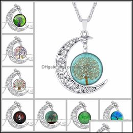 Collares pendientes Gargantilla Collar Joyería de moda Galaxy Art Glass Cabochon Moon Beautif Antique Sier Tree Of Life Statem Carshop2006 Dhdkh