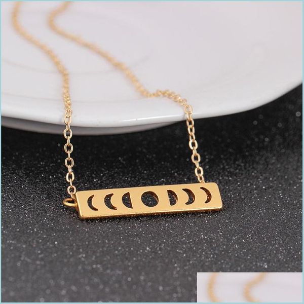 Collares colgantes Gargantilla Collar Sol Luna Fase Lunar Eclipse Cadenas Collares para mujeres Joyería Vintage Collier Declaración Drop Deliv Dhwlm