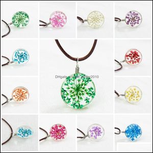 Pendentif Colliers Sautoirs Party Fashion Fleur Cuir Boule Cristal Verre Fleurs Séchées Collier Drop Livraison 2021 Jewel Dhseller2010 Dhxc9