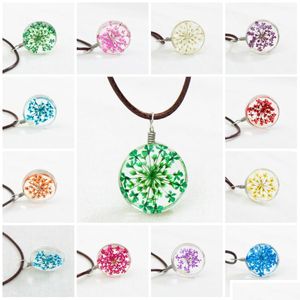 Pendentif Colliers Sautoirs Party Fashion Fleur Cuir Boule Cristal Verre Fleurs Séchées Collier Drop Livraison Bijoux Pendentifs Dhceu