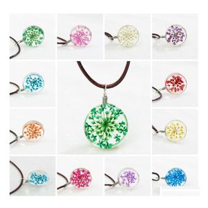 Hanger kettingen chokers feest mode bloem lederen bal kristallen glas gedroogde bloemen ketting drop levering sieraden hangers dh4rb