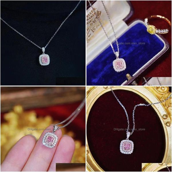 Collares colgantes Choucong Marca Cuadrado Joyería de lujo 925 Sterling Sier Pink Sapphire Cz Diamond Gemstoes Fiesta Mujeres Boda Clavi DH0YH