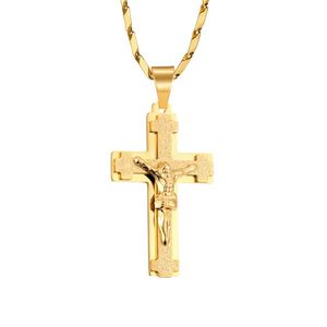 Hangende kettingen Christus Jezus Cross mannen goud kleur roestvrij staal christelijk kruisbeeld mannelijke religieuze sieraden droppendant