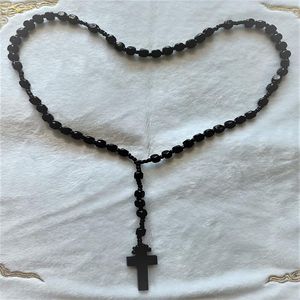 Hangende kettingen Christus Jezus houten kralen unisex handgemaakte rozenkrans kraal kruis ketting religieuze orthodoxe biddende sieraden