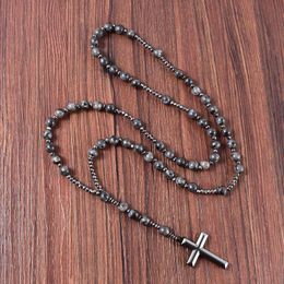 Pendentif colliers Christ chapelet colliers naturel Labradorite catholique chapelet perles bijoux hématite croix pendentif collier pour hommes femmes G230206