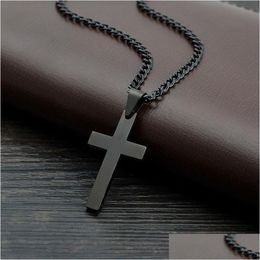 Pendentif Colliers Christian prier jésus charme croix colliers pendentifs pour hommes femmes cadeaux mode bijoux en acier inoxydable noir Statem Dhnef