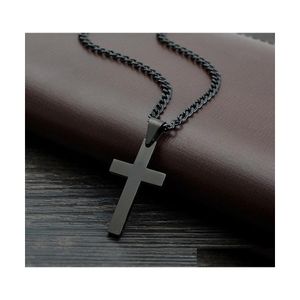 Pendentif Colliers Christian Priez Jésus Charme Croix Pendentifs Pour Hommes Femmes Cadeaux Mode Bijoux En Acier Inoxydable Noir Déclaration Cou Dhq38