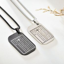 Pendentif Colliers Écriture Chrétienne Collier De Mode Rectangle Laser Gravé En Acier Inoxydable Bijoux Spirituel Designer Charmes