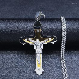 Collane con ciondolo Cristianesimo Acciaio inossidabile Gesù Croce Oro Argento Colore Big Layer Uomo Gioielli Collier Homme XH306S05