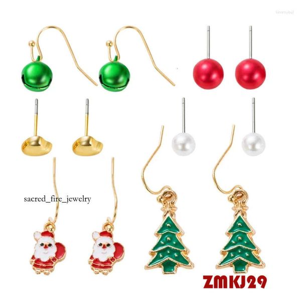 Pendentif Colliers Boucles d'oreilles de Noël Gants de chaussettes de flocon de neige Cloches de couleur Perle Boucles d'oreilles Cadeau de l'année Bijoux Accessoires de fête pour dames 7982