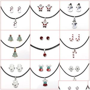 Hangende kettingen kerstcadeau set oorbellen boom kerstman rendier snowman wandelstok sneeuwvlok parel cartoon stud drop deli dhvqs