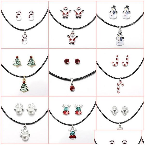 Pendentif Colliers Cadeau De Noël Ensemble Boucles D'oreilles Arbre Père Noël Renne Bonhomme De Neige Bâton De Marche Flocon De Neige Perle Dessin Animé Goujon Goutte Deli Dhvqs